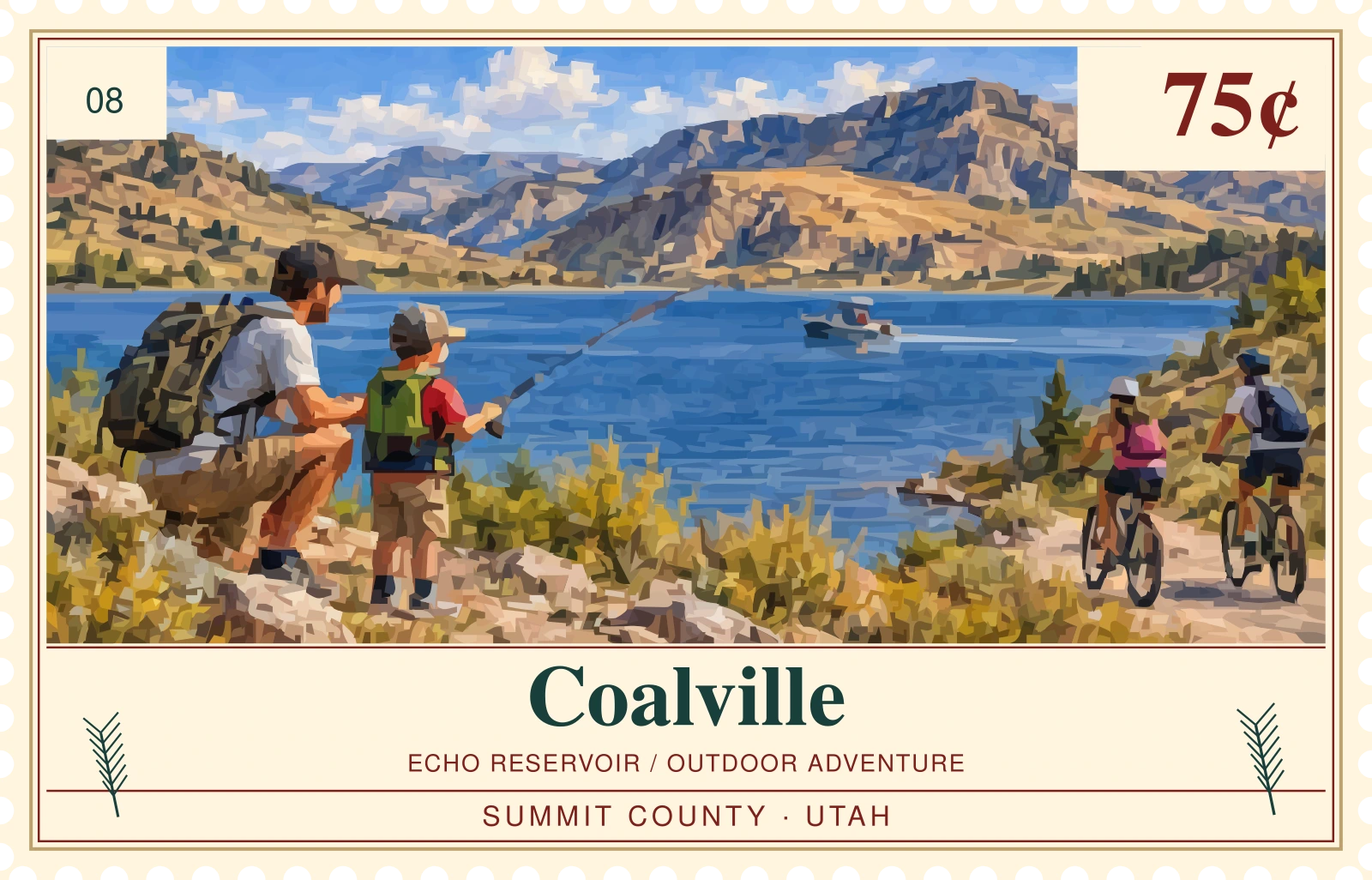 Original illustrated Ski Country stamp: coalville