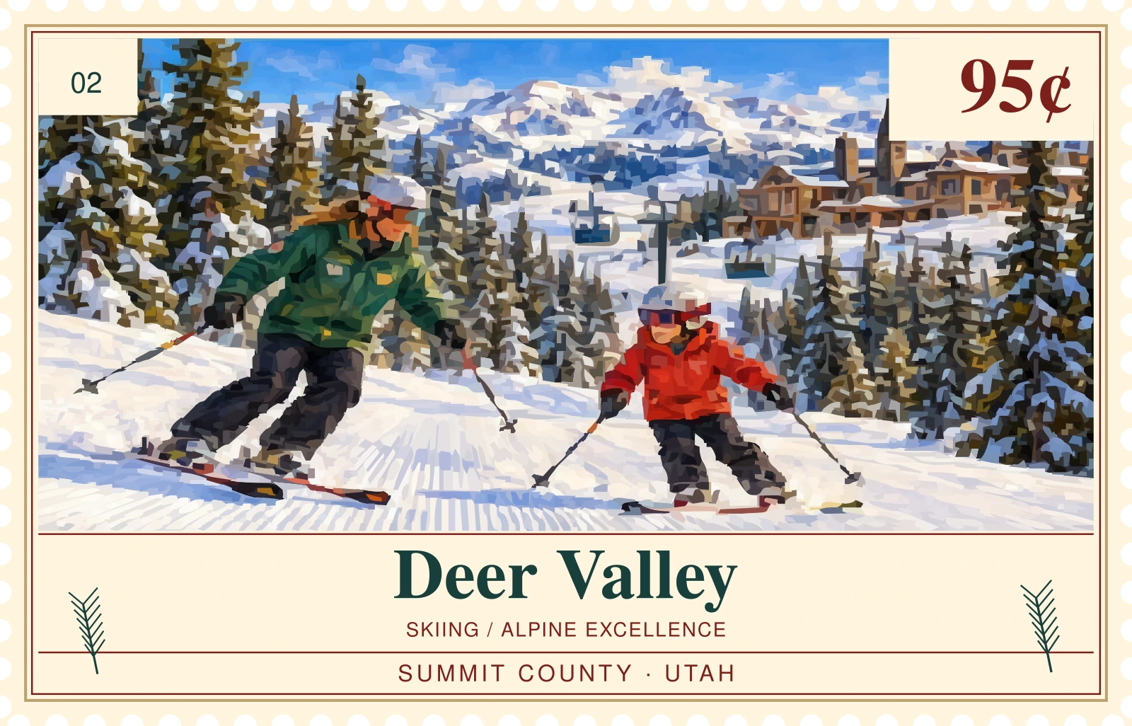 Original illustrated Ski Country stamp: deer valley